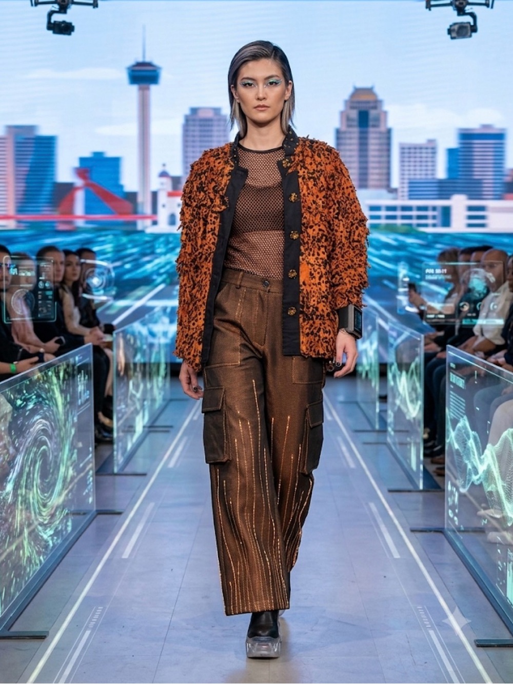 Marshall Rousso Metallic Brown Wide-Leg Cargo Pants